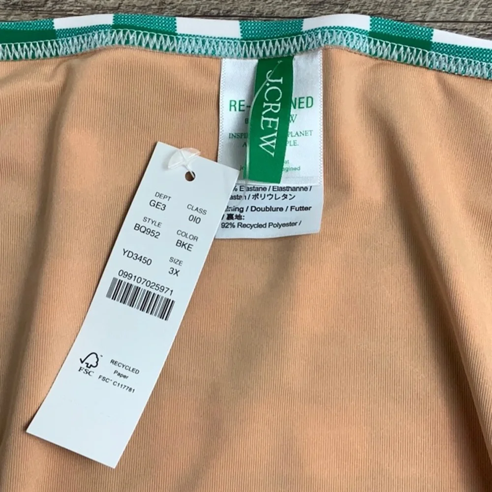 J.Crew Size 3X High-Rise Full-Coverage‎ Bikini Bottom in Gingham Green NEW